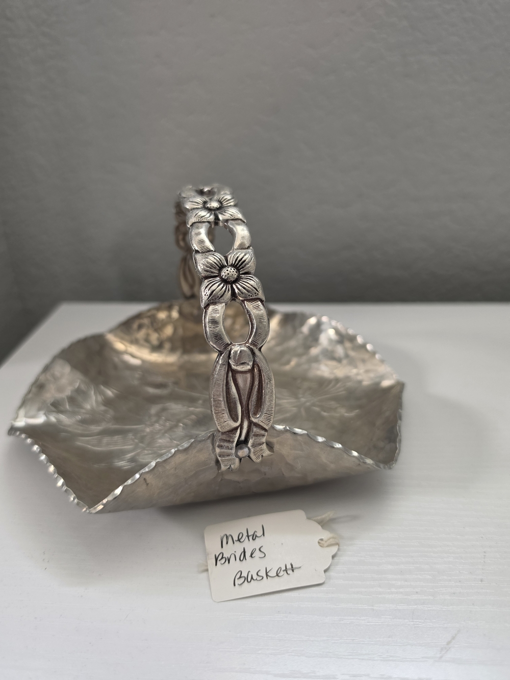 Silver Floral Link Bride's Basket